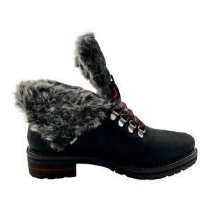 New Joules Ashwood Women US 5 Black Leather Faux Fur Warm Lace-Up Ankle Boots